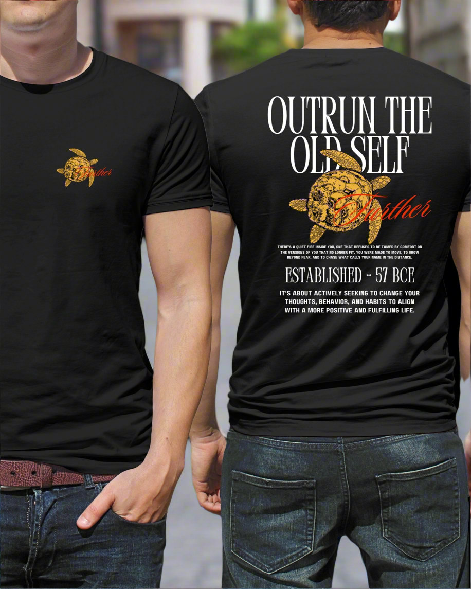 OUTRUN THE OLD SELF – Turtle Graphic T-Shirt Unisex Standard Crew T-Shirt